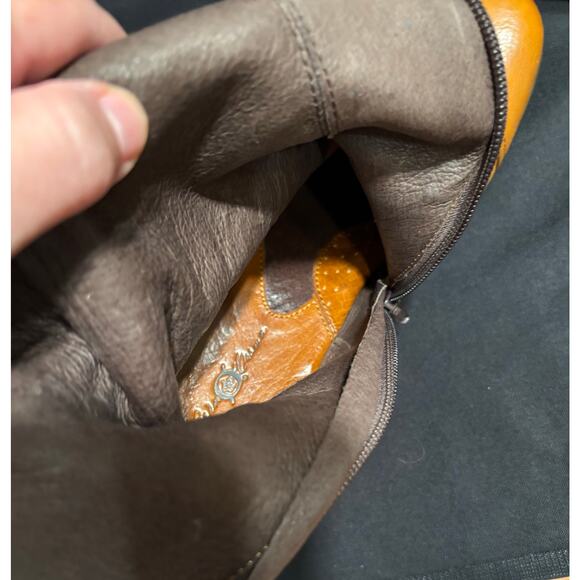 Women’s BORN Crown Pratt Cognac 2-Tone Leather Retro Mid-Calf Zip Boots, size 8 - Picture 9 of 10